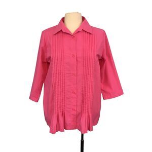 American Sweetheart Womens Vintage Pink Tuxedo Pleated Front Shirt Top M 38 Bust